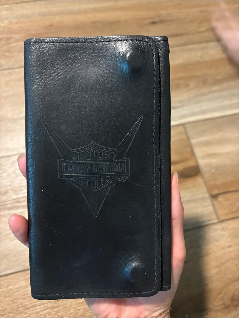 Harley Davidson Embossed Black Leather Biker Wallet